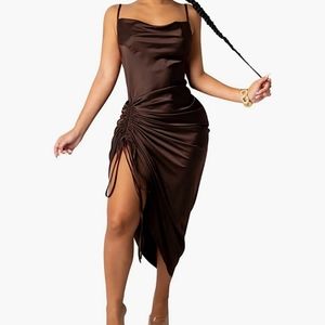 Brown Slip Dress with Ruching sz xxl (fits like 14-16)